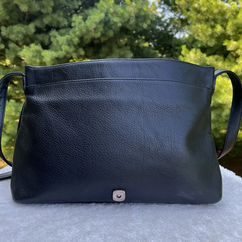 Vintage Liz Claiborne Black Leather Messenger Laptop Shoulder Bag Luxury Purse